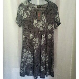 NWT REBORN Floral Gray Shirt Dress Short Sleeve Whimsy Goth Women's Size L